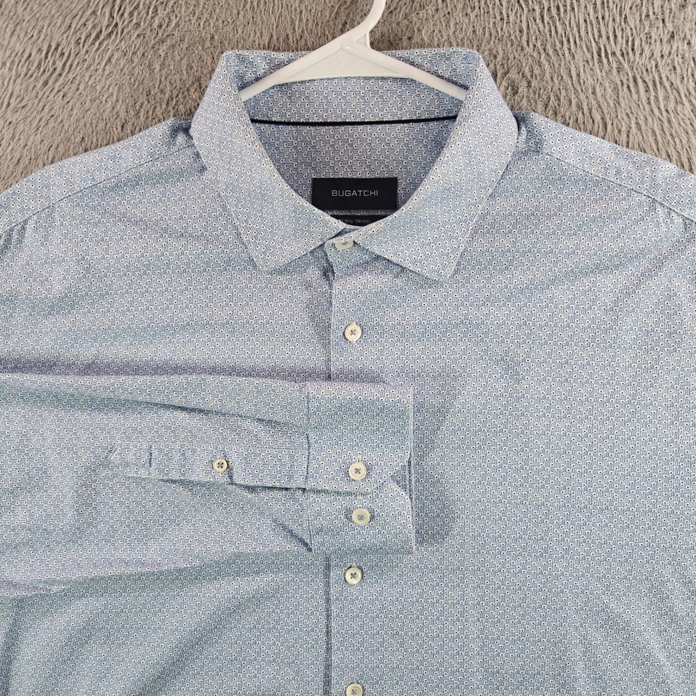Bugatchi Mens XXL 8 Way Stretch Long Sleeve Button Down Shirt Sky Blue BF9186K60